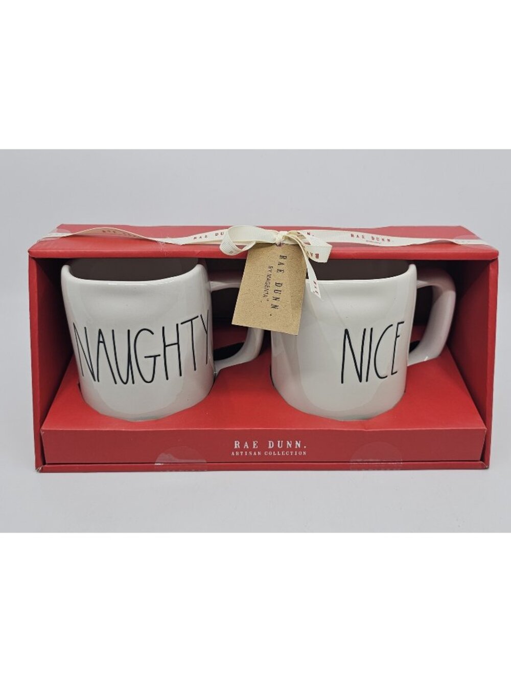 Rae Dunn Naughty & Nice Christmas Coffee Tea Mugs Gift Set of 2 Holiday Ceramic